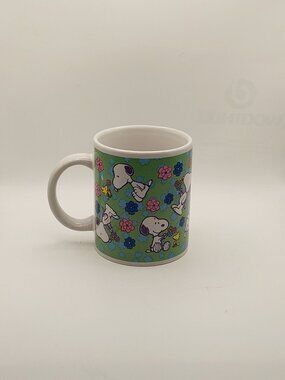 Peanuts Snoopy & Woodstock Ceramic Coffee Mug Stop To Smell The Flowers Green